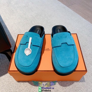 HM suede womens slide flat pump sandal half drag mules outdoor slipper footwear full inclusion