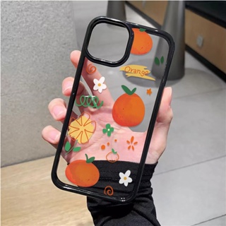 เคสอะคริลิคใส แบบแข็ง ลายดอกไม้ ผลไม้ ส้ม แฟชั่น สําหรับ iphone 14 pro Max 11 13 12 7Plus 8 X XS Max