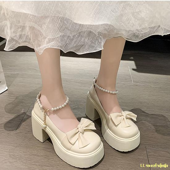 จัดส่งทันที-mary-jane-รองเท้าหนังแฟชั่นใหม่ของผู้หญิงส้นสูงหนากับรองเท้ากุทัณฑ์