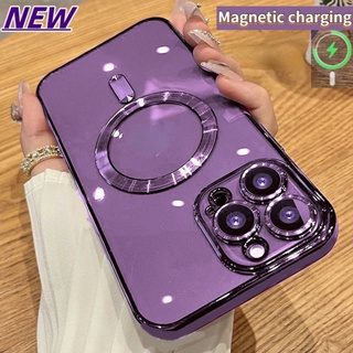 เคสใส แม่เหล็กไฟฟ้า สําหรับ iPhone 14 13 12 11 Pro Max พร้อมการป้องกันเลนส์กล้อง