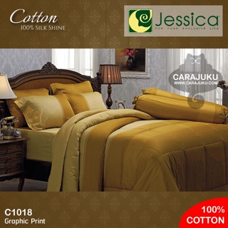 JESSICA ชุดผ้าปูที่นอน Cotton 100% พิมพ์ลาย Graphic C1018 สีทอง #เจสสิกา ชุดเครื่องนอน ผ้าปู ผ้าปูเตียง ผ้านวม ผ้าห่ม