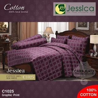 JESSICA ชุดผ้าปูที่นอน Cotton 100% พิมพ์ลาย Graphic C1025 สีม่วง #เจสสิกา ชุดเครื่องนอน ผ้าปู ผ้าปูเตียง ผ้านวม ผ้าห่ม