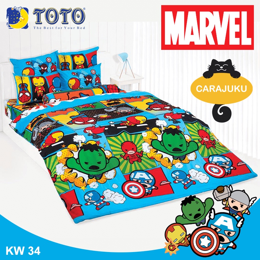 toto-ชุดประหยัด-ชุดผ้าปูที่นอน-ผ้านวม-มาร์เวล-คาวาอิ-marvel-kawaii-kw34-สีฟ้า-โตโต้-ชุดเครื่องนอน-ผ้าปู-ผ้าปูที่นอน