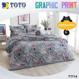 TOTO (ชุดประหยัด) ชุดผ้าปูที่นอน+ผ้านวม ลายลอนดอน London Graphic TT714 สีเทา #โตโต้ ชุดเครื่องนอน ผ้าปูที่นอน ผ้าปูเตียง