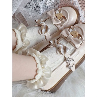 ถุงเท้า JK น่ารักบางญี่ปุ่นโลลิต้าฤดูร้อนผู้หญิงลูกไม้สีขาวลูกไม้กับรองเท้าหนังขนาดเล็กหูไม้สั้น