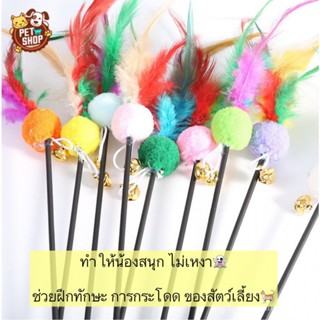 ไม้ตกแมว ไม้ล่อแมว (คละสี) แบบกลมขนนก ของเล่นแมว  ยาว 60 cm. ราคาถูก พร้อมส่ง