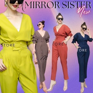 📌ทักก่อนสั่ง📌 จั๊มสูทขายาว คอวีหน้าหลัง เอวสม็อคหลัง  อก40” Mirror
