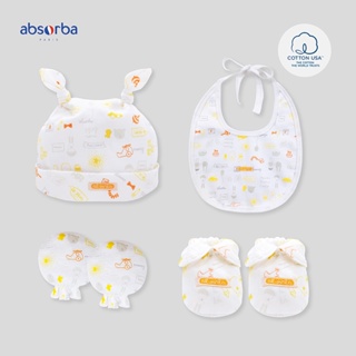 แอ็บซอร์บา (แพ็ค 4 ชิ้น) เซ็ตหมวก ถุงมือ ถุงเท้า ผ้ากันเปื้อน สำหรับเด็กแรกเกิด - 3 เดือน คอลเลคชั่น Mon Bebe - AccSet