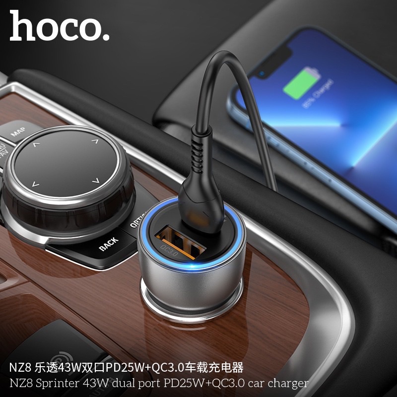 hoco-nz8-dual-port-car-charger-48w-หัวชาร์จรถยนต์-และ-มอเตอร์ไซด์-รองรับเทคโนโลยีชาร์จเร็ว-pd-25w-qc-3-0-ใหม่ล่าสุด