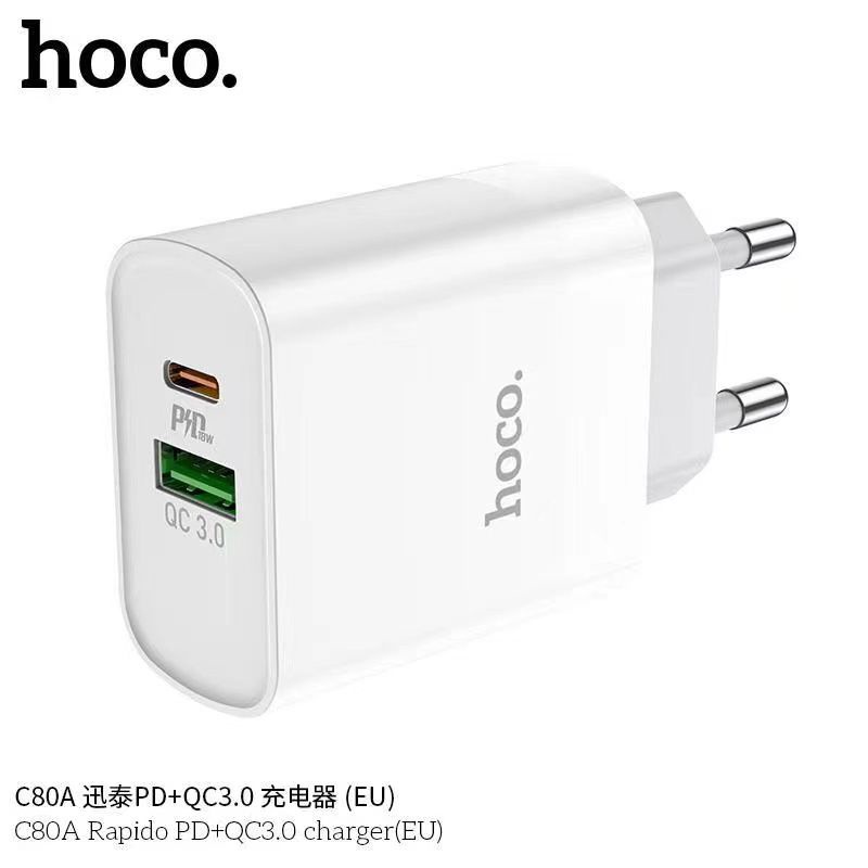 hoco-c80a-pd-qc3-0-charger-18w-eu-หัวชาร์จเร็ว-type-c-usb-18w-แบบขากลม-มาตรฐานยุโรป
