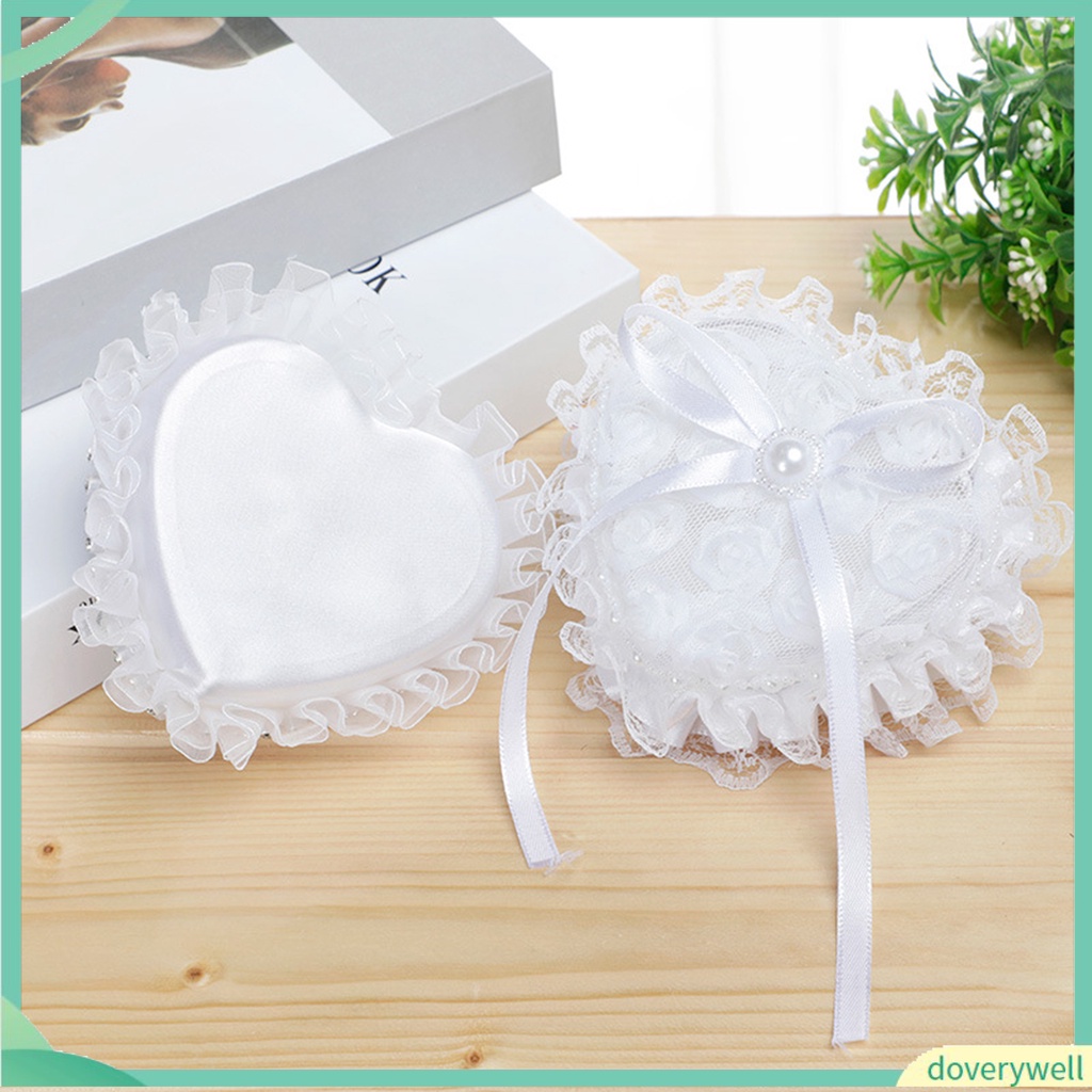 doverywell-หมอนรองแหวน-รูปหัวใจ-แต่งลูกไม้-สีขาว-สไตล์โรแมนติก-สําหรับงานแต่งงาน