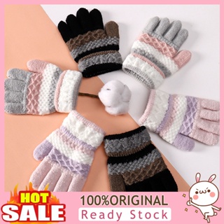 [B_398] 1 Pair 44628 Years Girls Gloves Striped Finger Autumn Winter Thicken Warm Knitted Gloves for Student