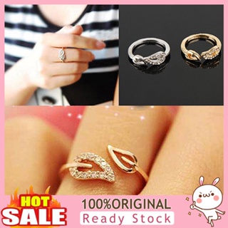 [B_398] Women Fashion Rhinestone Two Leaf Ring Jewelry for Lovers Party Gift