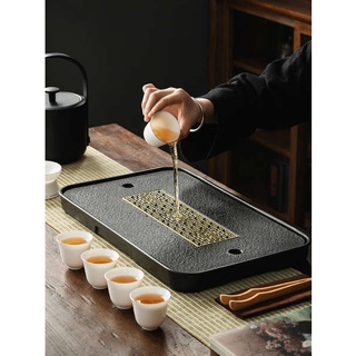 干泡台茶盘 茶盘 ถาดน้ำชา Wujinshi ถาดน้ำชาที่ใช้ในครัวเรือนสะเด็ดน้ำขนาดเล็กหรูหราเบาทันสมัยโต๊ะชงชาขนาดเล็กที่เก็บน้ำชาระบายน้ำ