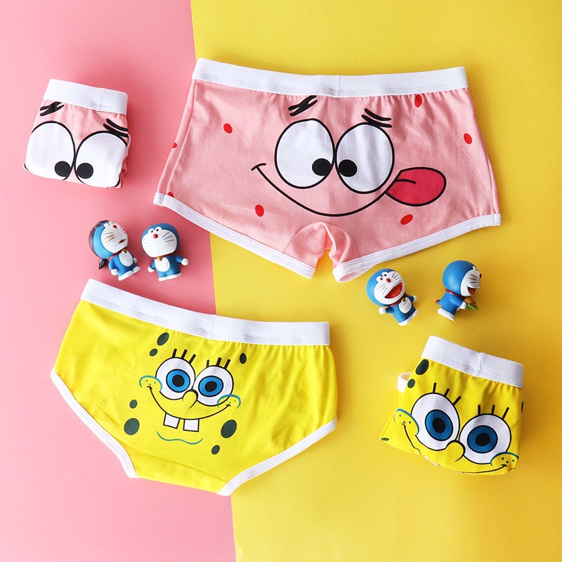 ชุดชั้นในคู่ผ้าฝ้ายชุดชั้นในน่ารักรุ่นคู่สร้างสรรค์ชุดการ์ตูนหญิง-spongebob-squarepants-ผู้ชายสวมรอยตลก