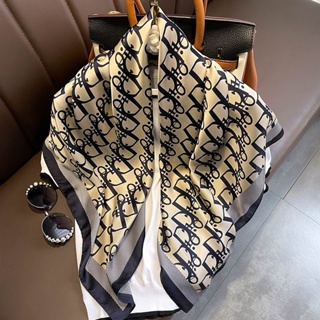 Dior Douyin ผ้าพันคอ ผ้าไหมซาติน ทรงสี่เหลี่ยม ขนาดใหญ่ 90 ซม. สําหรับตกแต่ง