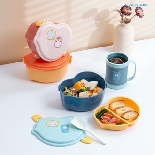 Calciwj Bento Box with Spoon Double Layer Students Cartoon Pattern Students Lunch Container Daily