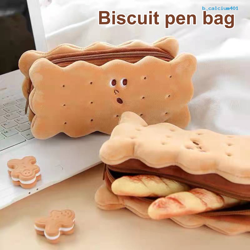 calciwj-stationery-pouch-lovely-sandwich-biscuit-shape-strong-zipper-large-capacity-reusable-stationery-storage