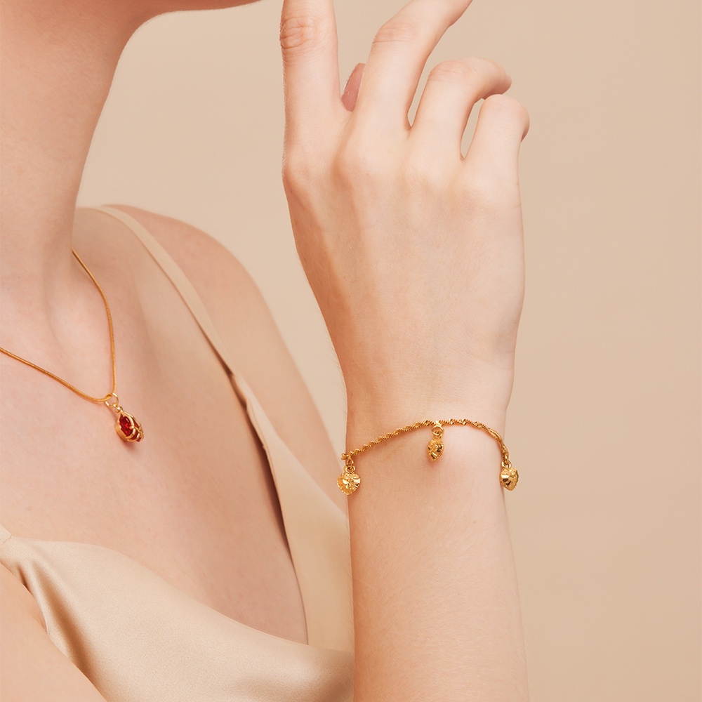 ภาพสินค้าjewelry สุภาพสตรีสร้อยคอทองคำ 18k จี้ทองดีไซน์วินเทจลูกปัดสีแดงของขวัญปาร์ตี้ 398n จากร้าน mikana1 บน Shopee ภาพที่ 5