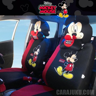 หุ้มเบาะรถ แบบผ้า มิกกี้เมาส์ Mickey Mouse (Mickey Fun) สีดำแดง #ชุดหุ้มเบาะรถ เบาะรถ เบาะผ้า หุ้มเบาะผ้า มิกกี้