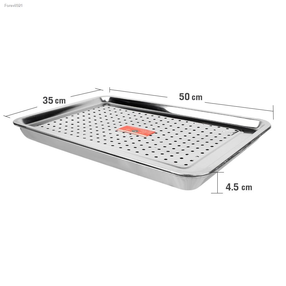 พร้อมสต็อก-mhfsuper-ถาดสแตนเลสเจาะรู-ถาดสแตนเลสเจาะรูอเนกประสงค์-ถาดสแตนเลสคุณภาพดี-ขนาด-50x35-cm-รุ่นbbq-tray-with-ho