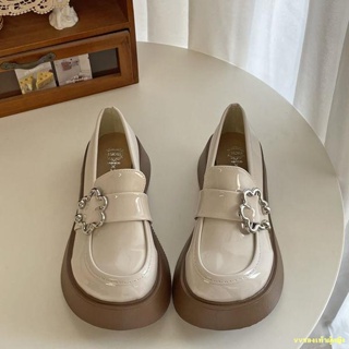 พร้อมส่ง #🔥สีเบจพื้นหนา jk รองเท้าหนังขนาดเล็กของผู้หญิงสไตล์ญี่ปุ่นแบบสวมแมรี่เจนรองเท้าโลฟเฟอร์เดียว