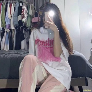 พร้อมส่ง💋เสื้อยืดแขนสั้นผ้าฝ้ายสีขาวหญิงเวอร์ชั่นเกาหลีหลวมสไตล์ฮาราจูกุในเสื้อยืดแขนสั้นด้านบน