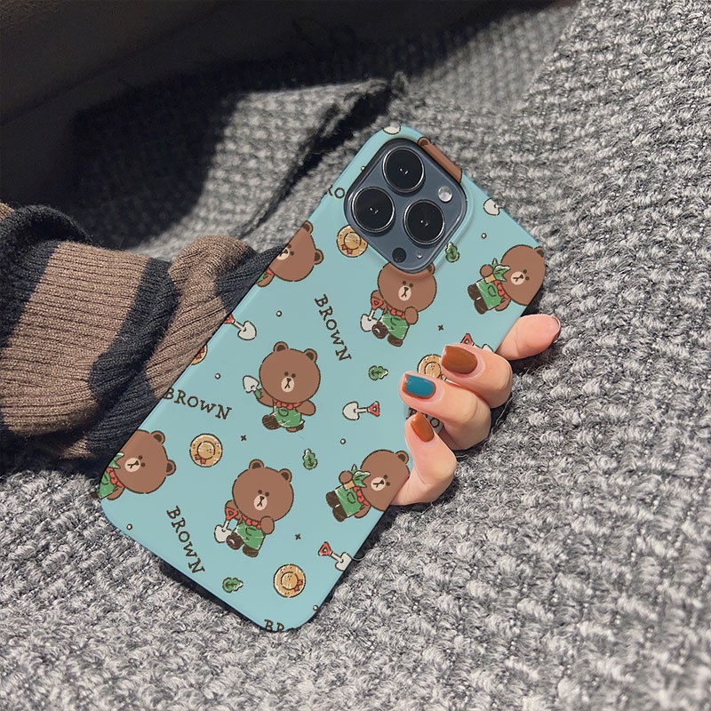 ฟิล์มแข็ง-เคส-iphone-14promax-11-13-12-7plus-8-x-xs-max-การ์ตูนหมีบราวน์-กระต่าย-ป้องกัน-กันกระแทก