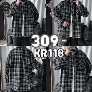 สินค้า  KR118 เสื้อลายสก็อต ขาวดำ Oversize 22thoctoberr