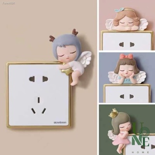 พร้อมสต็อก UoneHome พร้อมส่ง ♥ H045 สติกเกอร์ติดผนัง รูปนางฟ้า 3D ตัวการ์ตูนติดสวิสซ์ไฟ  สติกเกอร์ติดผนัง รูปการ์ตูนตกแต