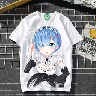 แนวโน้ม เสื้อยืดคอตตอน 100% ☸✖◕Re:Zero Rem เสื้อยืดสำหรับผู้ชายและผู้หญิงสไตล์เดียวกันผ้าฝ้ายแท้สุดฮอตแฟน ๆ ของอะนิเมะ R