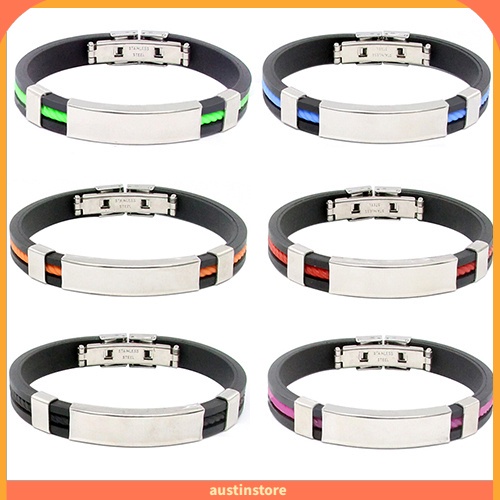 austinstore-กําไลข้อมือ-สายรัดข้อมือยาง-สเตนเลส-สุดเท่-สําหรับผู้ชาย-ผู้หญิง