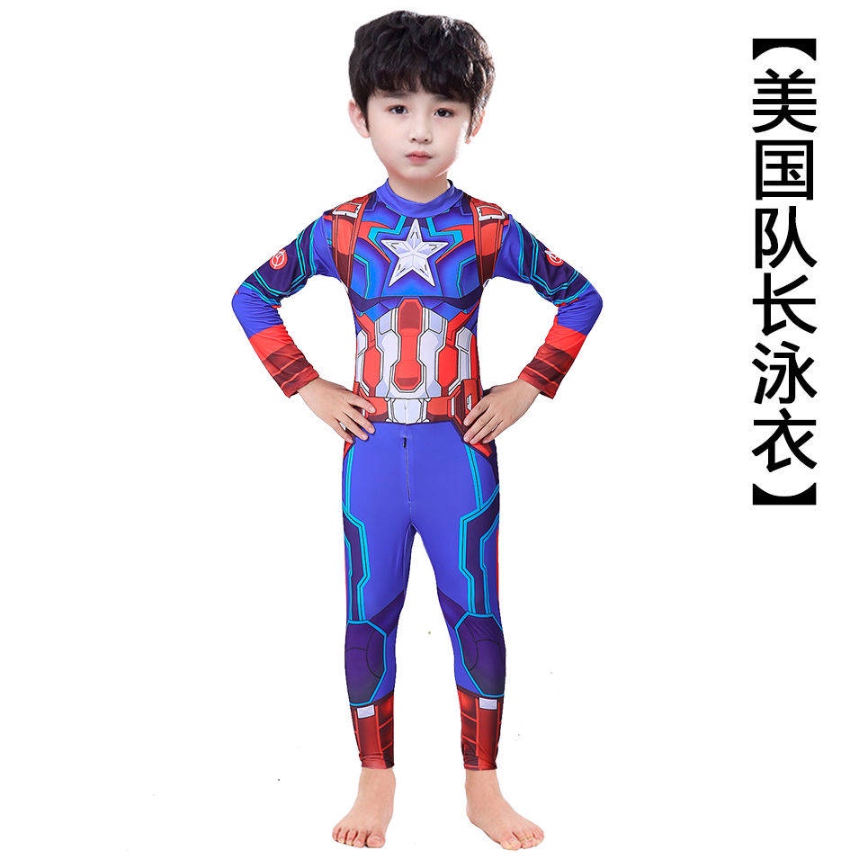 cosplay-costume-captain-america-ชุดว่ายน้ำเด็กชุดว่ายน้ำยาววันพีซสไปเดอร์แมนชุดว่ายน้ำเด็กไอรอนแมนรุ่นใหม่ฤดูร้อน