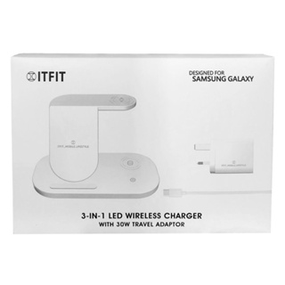 Samsung ITFIT 3-in-1 LED Wireless Charger (White, w/ 30W UK Plug Travel Adaptor)