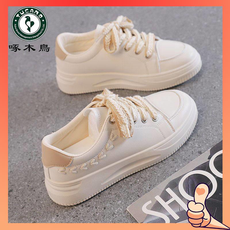 รองเท้านักเรียนผู้หญิง-รองเท้าผ้าใบผู้หญิง-woodpecker-little-white-shoes-รองเท้าผู้หญิง-2023-ฤดูใบไม้ผลิรองเท้าผ้าใบลําลองใหม่-ins-tide-platform-wheat-spike-board-shoes-children