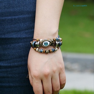 Calciumsp Unisex Handmade Turkish Eye Faux Leather Adjustable Bracelet Wristband Jewelry