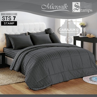 STAMPS ชุดผ้าปูที่นอน ลายริ้วสีเทาเข้ม Dark Gray Stripe STS07 #แสตมป์ส ชุดเครื่องนอน ผ้าปู ผ้าปูเตียง ผ้านวม ผ้าห่ม