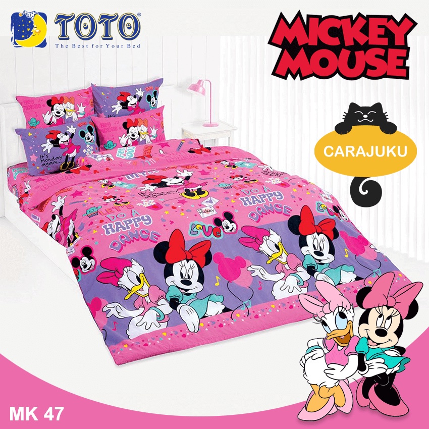toto-ชุดผ้าปูที่นอน-มิกกี้เมาส์-mickey-mouse-mk47-สีชมพู-โตโต้-ชุดเครื่องนอน-ผ้าปู-ผ้าปูเตียง-ผ้านวม-มิกกี้-micky