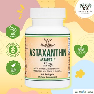 Astaxanthin by Double Wood - 12mg 60 Softgels 🌹ต้านอนุมูลอิสระ ช่วยภูมิคุ้มกัน ชะลอวัย🌹