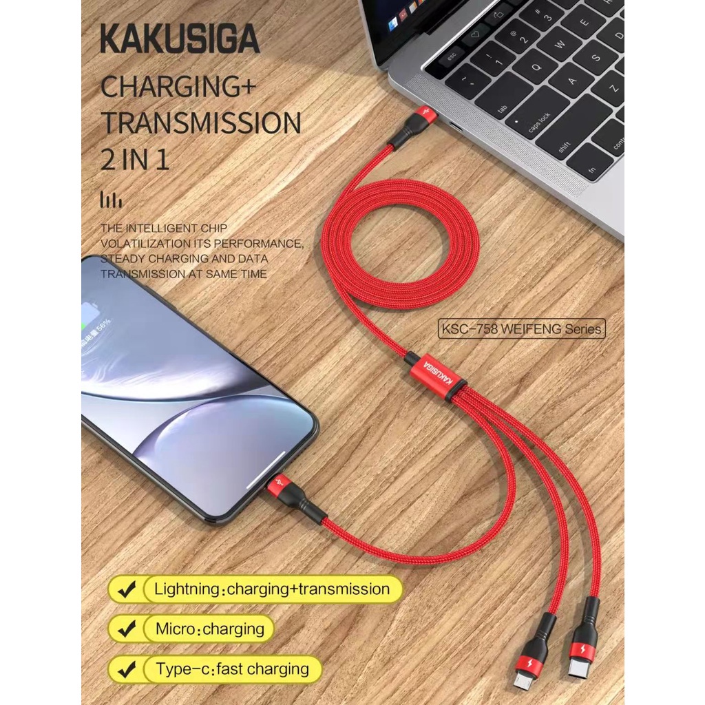 hot-สาย-usb-type-c-3in1-ksc-758-อะลูมินัมอัลลอยสายชาร์จอย่างรวดเร็ว-1-เมตร-สายชาร์จเร็ว5aของแท้งานดี