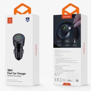 Mcdodo หัวชาร์จในรถ 38W USB Type-C PD Quick Charge 3.0 Car Charger ปลอดภัยFast Charger For iPhone 11 Pro Max mate 30 Pro