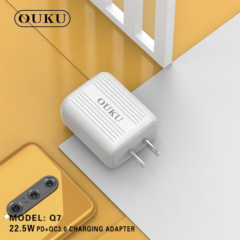 ouku-q7-หัวชาร์จสองพอร์ต-usbและtype-c-ชาร์จเร็ว-3-0-pd-qc-20w-charginq-adapter-ทน-ใช้ได้นาน