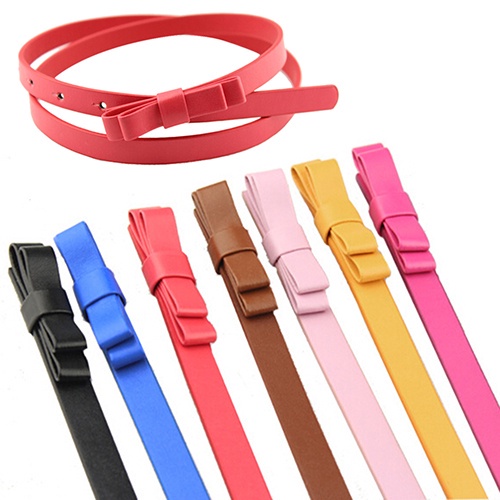 b-398-womens-candy-color-2-bowknot-thin-narrow-belt-pu-leather-waistband-strap