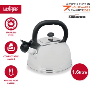 La Cafetiere Whistling Stovetop Induction Tea Kettle 1.6L Silver , Food Grade Stainless Steel Hot Water Tea Pot , Fast to Boil with Loud Whistle and Tea Infuser Brushed กาต้มน้ำ