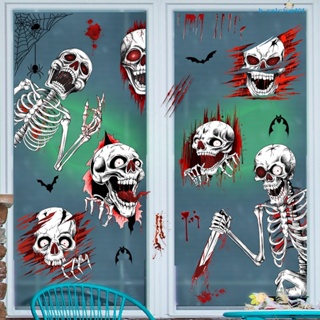 Calcium 2 Pcs Halloween Wall Stickers Scary Skeleton Skull Spider Horror Haunted House Wall