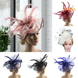 HOT_ Solid Elegant Fascinator หมวกพร้อมคลิป Feather Bowknot ตาข่ายตกแต่งหมวก Pillbox เครื่องประดับผม