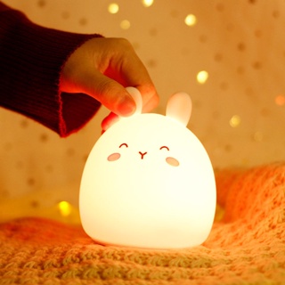 โคมไฟข้างเตียง LED สไตล์การ์ตูนกระต่ายน่ารัก แตะเพื่อเปิดไฟ