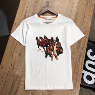 Hermes เสื้อยืดลําลอง แขนสั้น คอกลม พิมพ์ลาย แฟชั่นฤดูร้อน สําหรับผู้ชาย