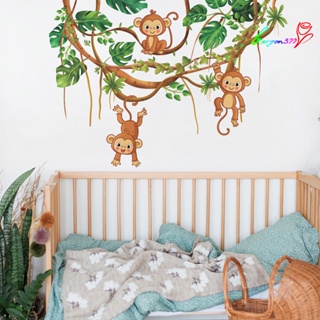 【AG】2Pcs/Set Wall Sticker Self-adhesive Exquisite Cartoon Forest Monkey Pattern Decal Home Supplies