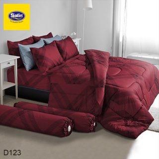 SATIN ชุดผ้าปูที่นอน พิมพ์ลาย Graphic D123 สีแดง #ซาติน ชุดเครื่องนอน ผ้าปู ผ้าปูเตียง ผ้านวม กราฟฟิก
